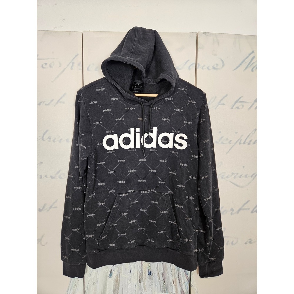Adidas Mens Monogram Logo Hoodie Black Small Pullover‎ Sweatshirt